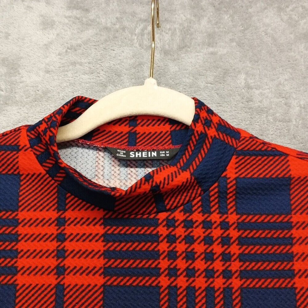 SHEIN Women Dress Plaid Bodycon Red Blue Knit Pullover Size M(8-10) - Picture 5 of 10
